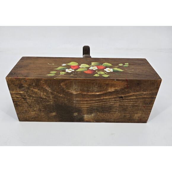 Vintage Hand-Painted Cottagecore Strawberry Wooden Sewing or Recipe Box - Picture 8 of 8